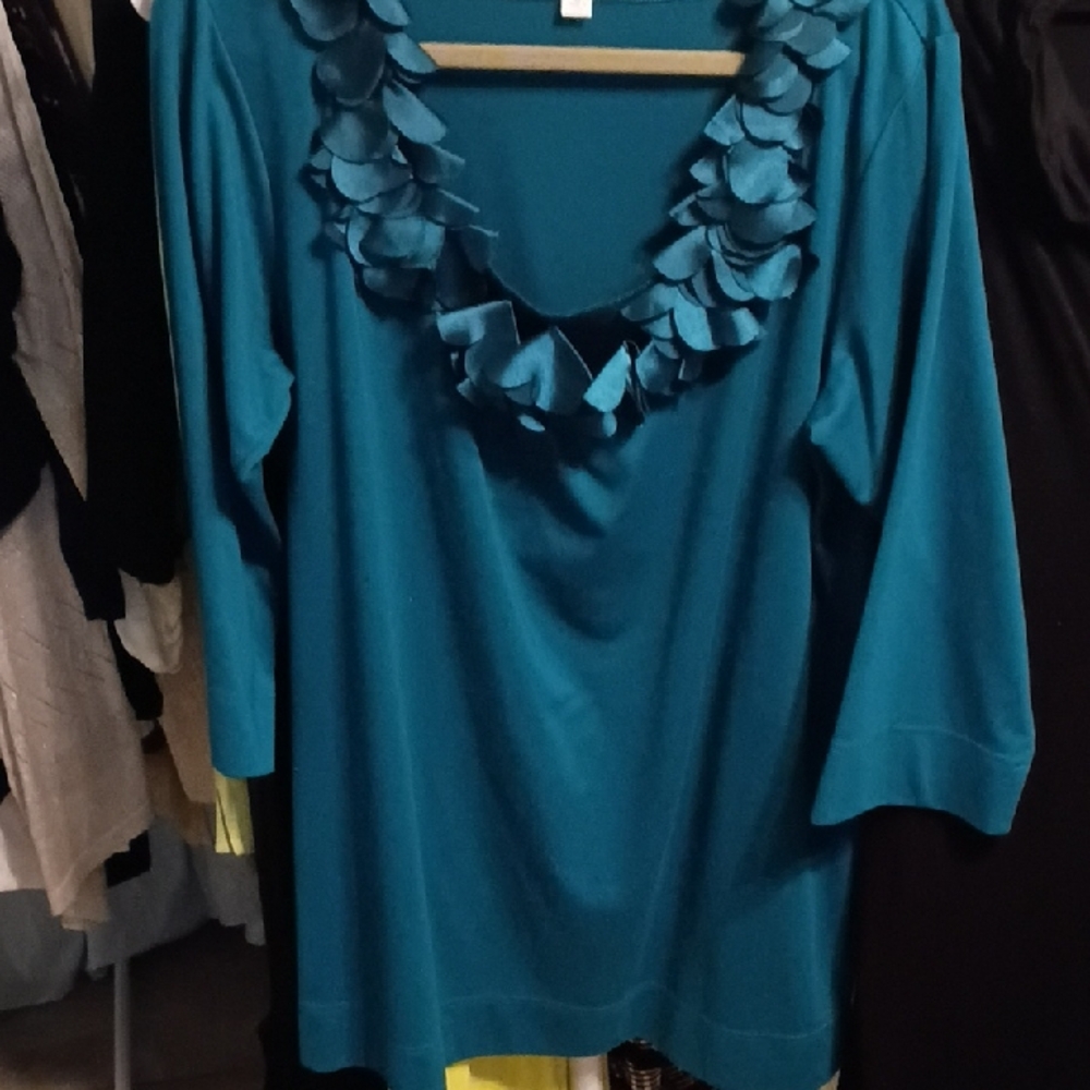 Women's Teal Ruffle-Trim Tunic Top